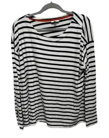 J. Jill Black White Striped Long Sleeve Button Cuffs Minimalist Prep XL Petite