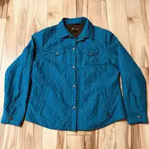 Ariat Jacket Women's Sz L Blue Quilted Floral Embroidered Equestrian Snap Front