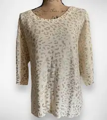 Boston Proper  Women's Off-White Foil Animal Print Sweater Large | NWT