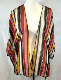 pink mustard yellow black red striped kimono wrap top size large