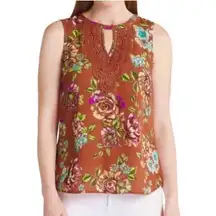 Daniel Rainn Quin Floral Lace Trim Keyhole Tank Small NWT