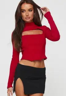 Princess Polly Cathey Long Sleeve Corset Top Red Womens Large Holiday