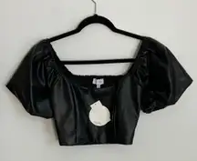 Lost + Wander Black Faux Leather Cropped Top NWT‎ XS