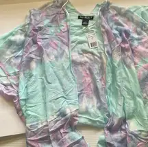 NWT Say What? aqua tie dye beach pool kimono, size large XL