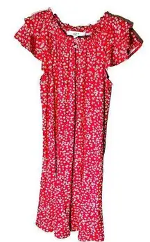 Loft  Prairie Dress Womens S Cottagecore Red & white Ditsy Floral ruffle