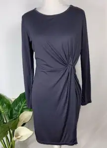 She & Sky Gray Faux Wrap Long Sleeve Soft Bodycon Casual Work Party Dress M