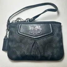 Coach Signature Black Jacquard‎ Wristlet with Leather Trim & Purple Lining