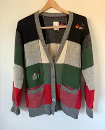 Vintage Susan Bristol Wool Patchwork Embroidered Cardigan Sweater Medium