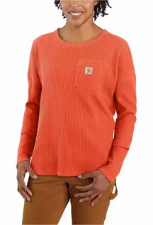 Carhartt EUC Women's Relaxed Fit Heavyweight Crewneck Thermal Shirt Orange XS
