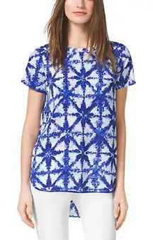 Michael Kors Blue/White Tie Dye Crepe Shirt Size Small