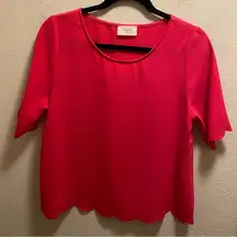 Everly Pink Scalloped Lightweight Short Sleeve Blouse Size M