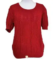 Vintage Cable Knit Sweater Size M Red Short Sleeve Statement Sleeve Deadstock