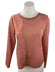 NEW Ann Taylor LOFT Women's Orange Brown Lace Floral Long Sleeve Shirt Top Sz M