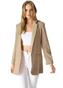 Love Tree Women's Taupe Classic Office Workwear Boyfriend Blazer Size S