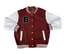 Red Maroon B Letterman Bomber Varsity Baseball Jacket