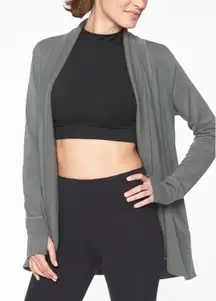 Athleta Pranayama Wrap Gray Cardigan Sweater Open Front Pockets Size Medium