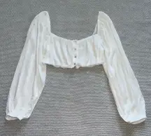 Women’s White Swiss Dot Cropped Milkmaid Puff Sleeve Top Sz S Sexy Festival Club