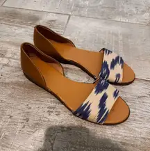 Tan and Blue Peep Toe Flats