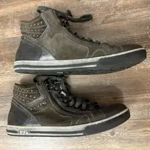 Nero Giardini Leather Studded Hightop Side Zipper Sneaker Size 37 Luxury Punk