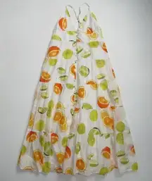 J.Crew NWT  Edie Parker Button-front Tiered Maxi in Limes Oranges Citrus Dress M