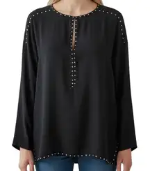 EXPRESS Black With Silver‎ Studded Trim Chiffon L/S Top NWOT  Size  Small