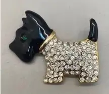 Scottish Terrier Scotty Dog Brooch Rhinestone Black Gold Pin  2"x 1.5" EUC!