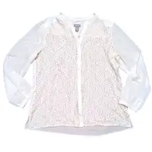 Chico's Blouse Womens 2 Large 12 Cream Lace Top Shirt Dressy Career Off White