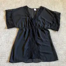 Xhilaration  Black Sheer With Lace Swim Coverup