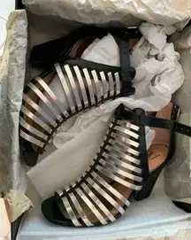 Black & Gold Champagne Greta Caged Heel Sandals