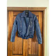 William Rast J Timberlake pebbled vegan leather moto jacket blue XS