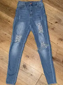 SHEIN High Rise Distressed Blue Jeans