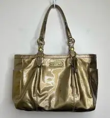 Coach  Patent Leather Gold Shoulder Bag Purse Double Strap Zip Closure FLAWED