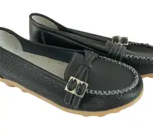 Kunsto Womens Loafers Flats Slip On Faux Leather Buckle Black Size 39 US 8