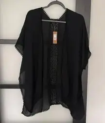 Steve Madden Black Duster Lace Embroidered Cover Up NWT