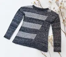 THE LIMITED | Black x Gray x Silver Striped Knit Sequin Sweater M