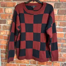 Forever 21 womens checkered crewneck sweater burgundy/black L