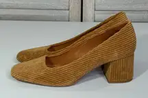 MIISTA LONDON Corduroy Chunky Heel Leather Pumps Tan-37