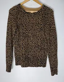 Loft‎ Crew Neck Cotton Leopard Animal Print Sweater XS