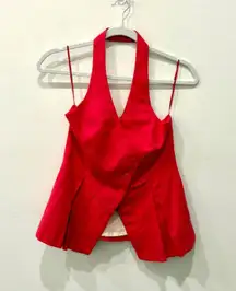 NWT Zara Sleeveless Halter Neck Open Back Waist Coat Vest Red Women's Size XS