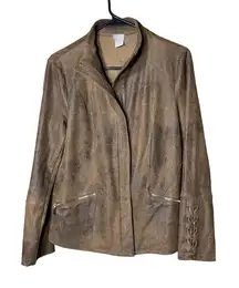 Chico's Moto Jacket Womens Size 4/6 Brown Distressed Faux‎ Suede Lace-Up Cuffs