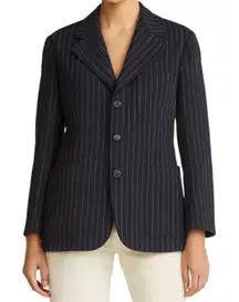 Vintage Ralph Lauren Blue Label Striped Blazer Notch Lapel Pocket Wool Navy 12