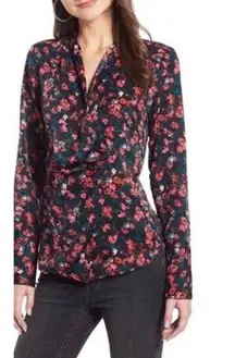 Something Navy Multicolor Floral Long Sleeve Wrap Front Blouse Size M