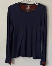 BOMBAS Merino Wool Tencel Blend Long Sleeve Shirt Dark Blue Large