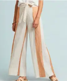 Ett:twa Anthropologie Wide Leg Stipe Orange Linen Belted Lightweight Pants Sz 2