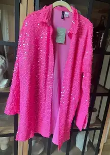 pink sequins shirt mini dress button down Barbiecore long sleeve eras tour