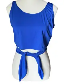 Fabletics Women's M Blue Wrap Tie Cropped Shirt Tank Athletic Demi Lovato‎