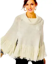 Lilly Pulitzer Kip Fringe Poncho Sweater in Coconut Size L/XL Cowl Neck