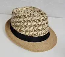 Men's Classic Woven Fedora Hat Summer Straw Brim Pork Pie Derby Fedora Upturn