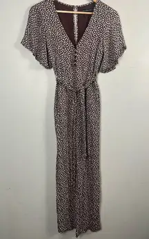 Abercrombie & Fitch Brown and White Jumpsuit One Piece Flutter Sleeves Pocket XS