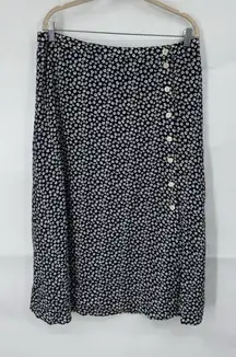GAP Side Button Floral Midi Skirt Women 14 Navy Blue Cottage Peasant Prairie